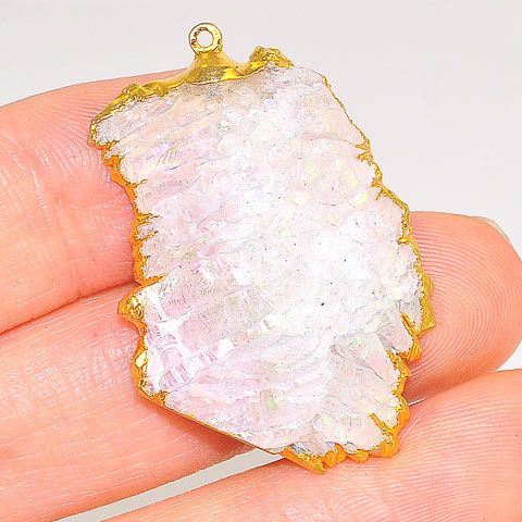 24K Gold Plated Over Sterling Silver Opalized Druzy Pendant