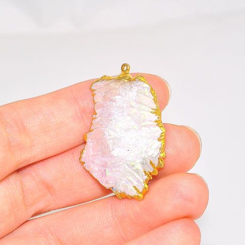 24K Gold Plated Over Sterling Silver Opalized Druzy Pendant