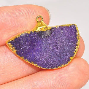24K Gold Plated Over Sterling Silver Amethyst Crystal Cluster Wedge Pendant