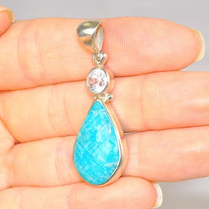 Sterling Silver 6.3 Carat Amazonite and 1.1 Carat White Topaz Pendant