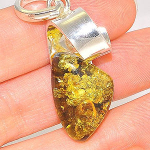 Sterling Silver Baltic Honey Amber Scroll Top Pendant