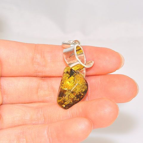 Sterling Silver Baltic Honey Amber Scroll Top Pendant