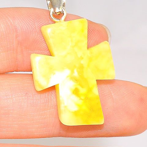 Sterling Silver Baltic Butterscotch Amber Cross Pendant