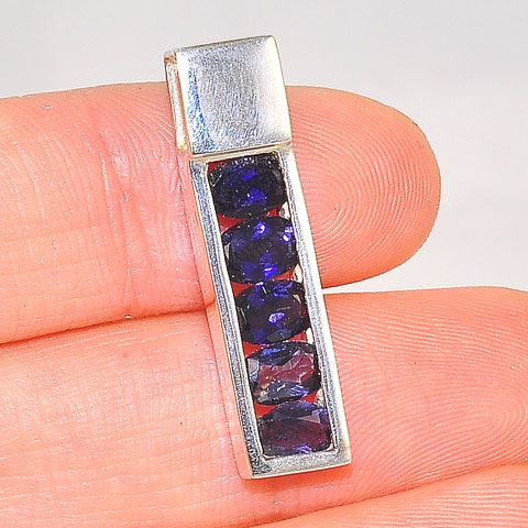 Sterling Silver Stacked Iolite Bar Pendant