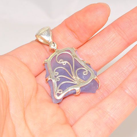 Sterling Silver 28-Carats Blue Chalcedony Carved Face Pendant