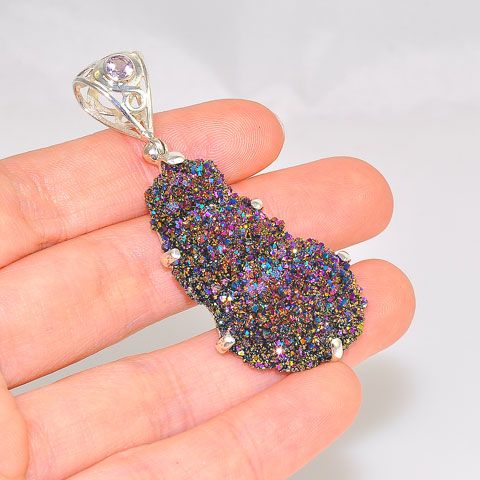 Sterling Silver 0.4-Carats Amethyst and Quartz Crystal Pendant