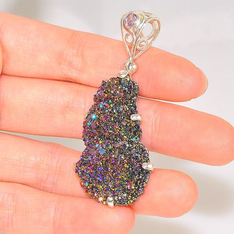 Sterling Silver 0.4-Carats Amethyst and Quartz Crystal Pendant