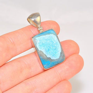 Sterling Silver Baby Blue Druzy Rectangle Pendant