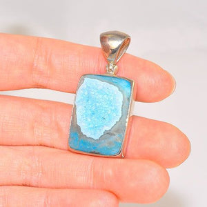 Sterling Silver Baby Blue Druzy Rectangle Pendant