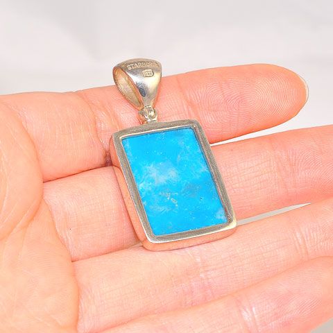 Sterling Silver Baby Blue Druzy Rectangle Pendant