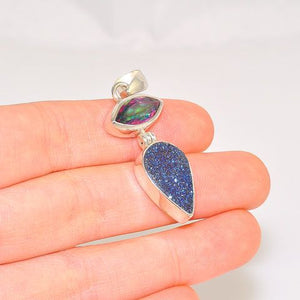 Sterling Silver Blue Druzy and Mystic Topaz Duet Pendant