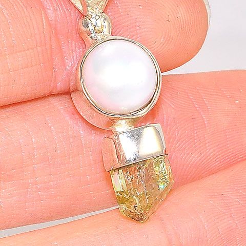 Sterling Silver 5.3-Carats Apatite and Freshwater Pearl Duet Pendant