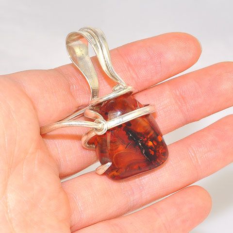 Sterling Silver Baltic Honey Amber Intricate Pendant