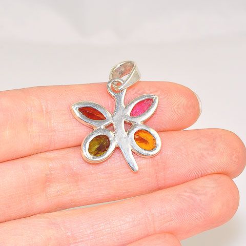 Sterling Silver India Multicolor Tourmaline Butterfly Pendant