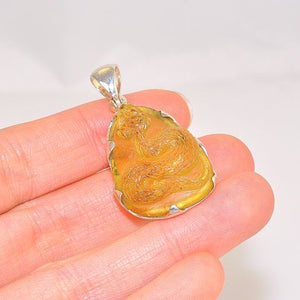 Sterling Silver 10.2-Carats Carved Baltic Honey Amber Snake Pendant