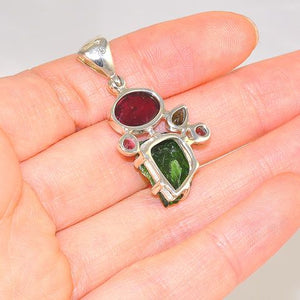 Sterling Silver 8.4-Carats Rough Chrome Diopside and 4.5-Carats Tourmaline Pendant