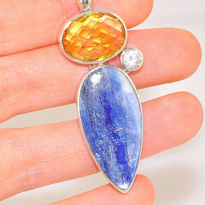 Sterling Silver 18.1-Carats Kyanite, 8.1-Carats Citrine and 0.6-Carats White Topaz Pendant