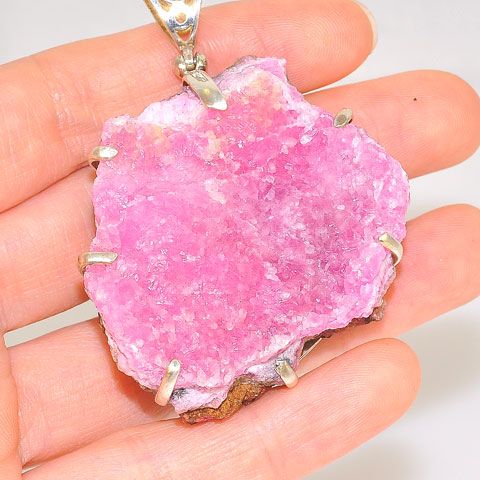 Sterling Silver 185.8-Carats Cobalto-Calcite Druzy and 0.2-Carats Tourmaline Pendant