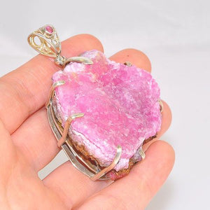 Sterling Silver 185.8-Carats Cobalto-Calcite Druzy and 0.2-Carats Tourmaline Pendant