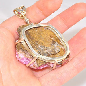 Sterling Silver 185.8-Carats Cobalto-Calcite Druzy and 0.2-Carats Tourmaline Pendant