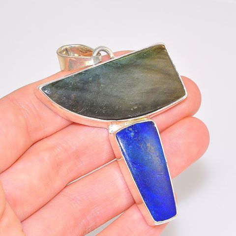 Sterling Silver Labradorite and Lapis Lazuli Pendant