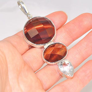 Sterling Silver Faceted Tiger Eye and White Quartz Pendant