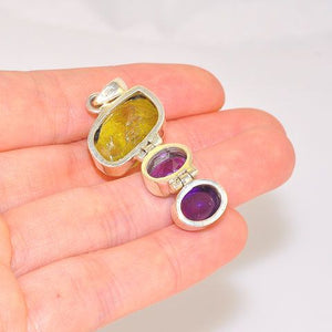 Sterling Silver Citrine Crystal and Amethyst Trio Pendant