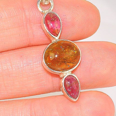 Sterling Silver Tourmaline Pink and Yellow Pendant
