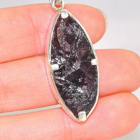 Sterling Silver Rough Amethyst Oval Pendant