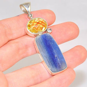 Sterling Silver 19.6-Carats Kyanite, 8.2-Carats Citrine and 0.1-Carats White Topaz Pendant