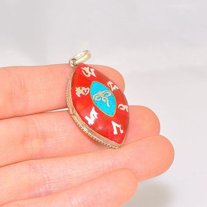 Sterling Silver Tibetan Coral and Turquoise Inlay Buddha Eye Pendant