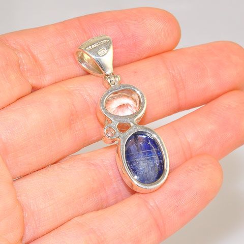 Sterling Silver 9.6-Carats Kyanite, 3.3-Carats Quartz, and 0.1-Carats White Topaz Pendant