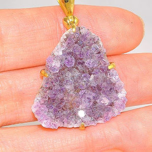 18K Gold Plated Over Brass Amethyst Druzy Pendant