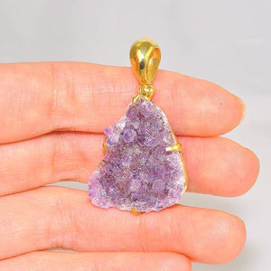 18K Gold Plated Over Brass Amethyst Druzy Pendant