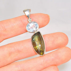 Sterling Silver 7.1-Carats Labradorite and 3.6-Carats Blue Topaz Pendant