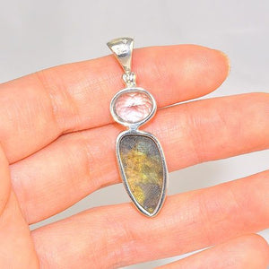 Sterling Silver 7.1-Carats Labradorite and 3.6-Carats Blue Topaz Pendant