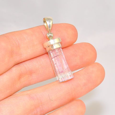 Sterling Silver 11.2-Carats Pink Tourmaline Crystal Pendant