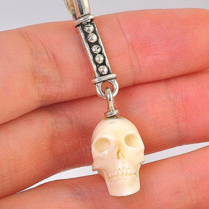 Sterling Silver Fossilized Mammoth Ivory Skull Pendant