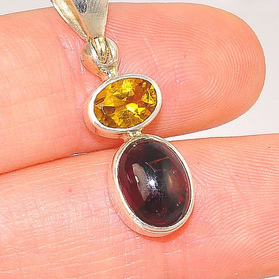 Sterling Silver 3.4-Carats Pink and Yellow Tourmaline Duo Pendant