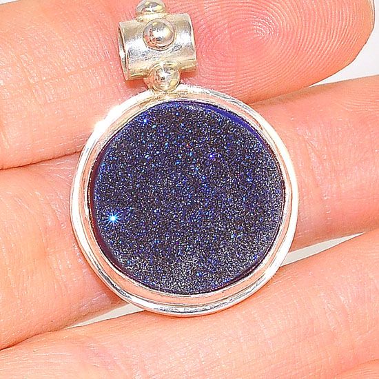 Sterling Silver Blue Druzy Circle Pendant