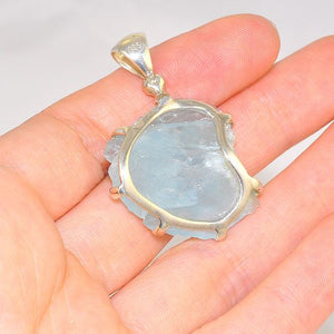 Sterling Silver 34.9 Carats Rough Aquamarine Carved Egyptian Figure Pendant