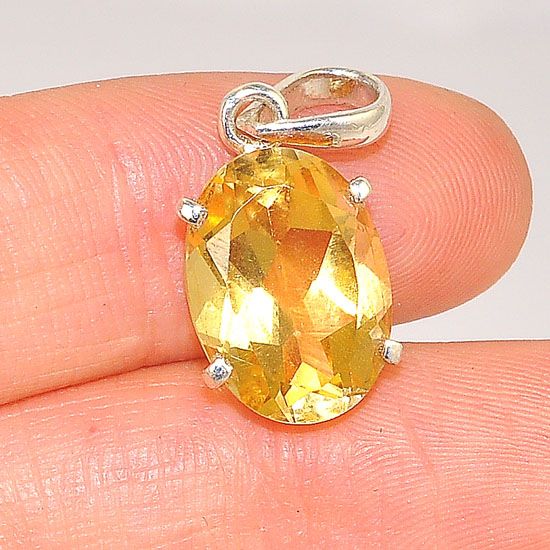 Sterling Silver Faceted Citrine Oval Pendant