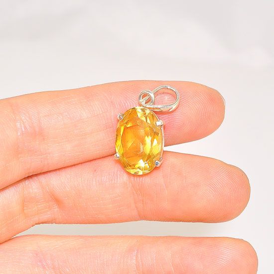 Sterling Silver Faceted Citrine Oval Pendant