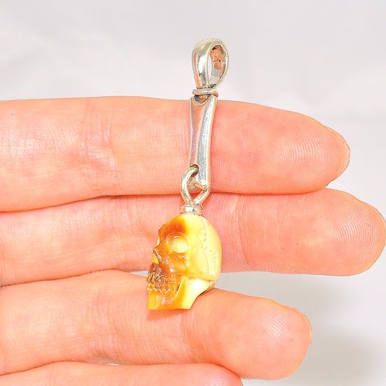 Sterling Silver Fossilized Walrus Ivory Skull Pendant