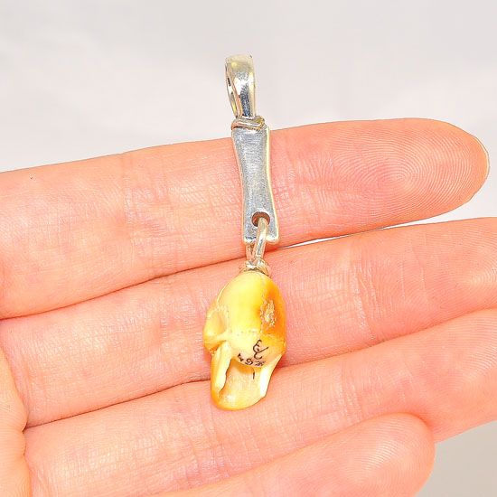 Sterling Silver Fossilized Walrus Ivory Skull Pendant