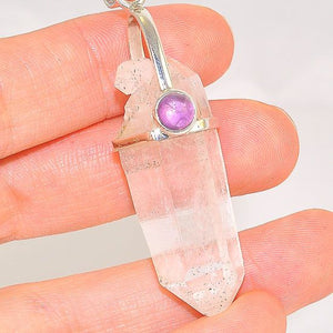 Sterling Silver Clear Quartz Crystal and Amethyst Bead Pendant