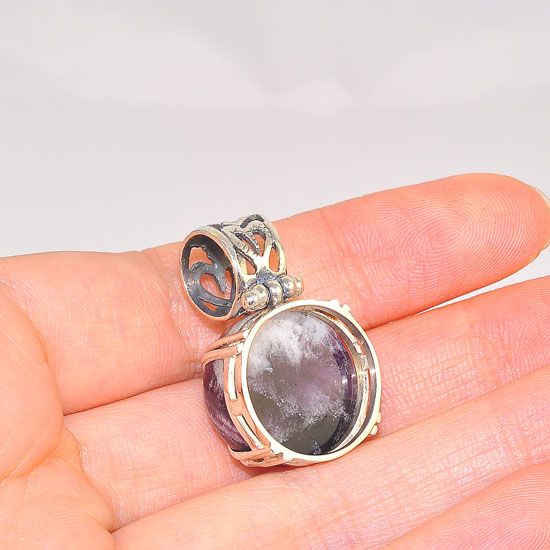 Sterling Silver Large Amethyst Bead with Heart Bale Pendant