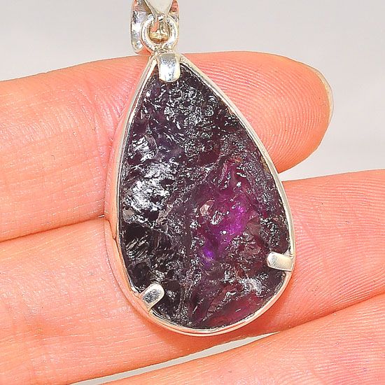 Sterling Silver Rough Amethyst Oval Pendant