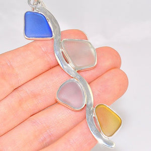Charles Albert Sterling Silver Blue, White and Yellow Beach Glass Vine Pendant