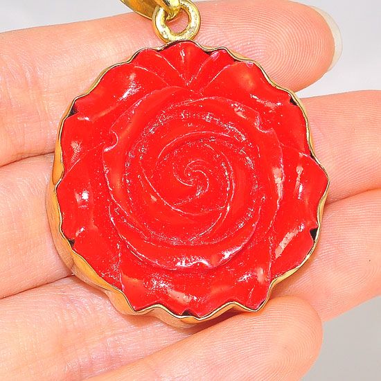 Charles Albert Alchemia Red Resin Carved Rose Pendant